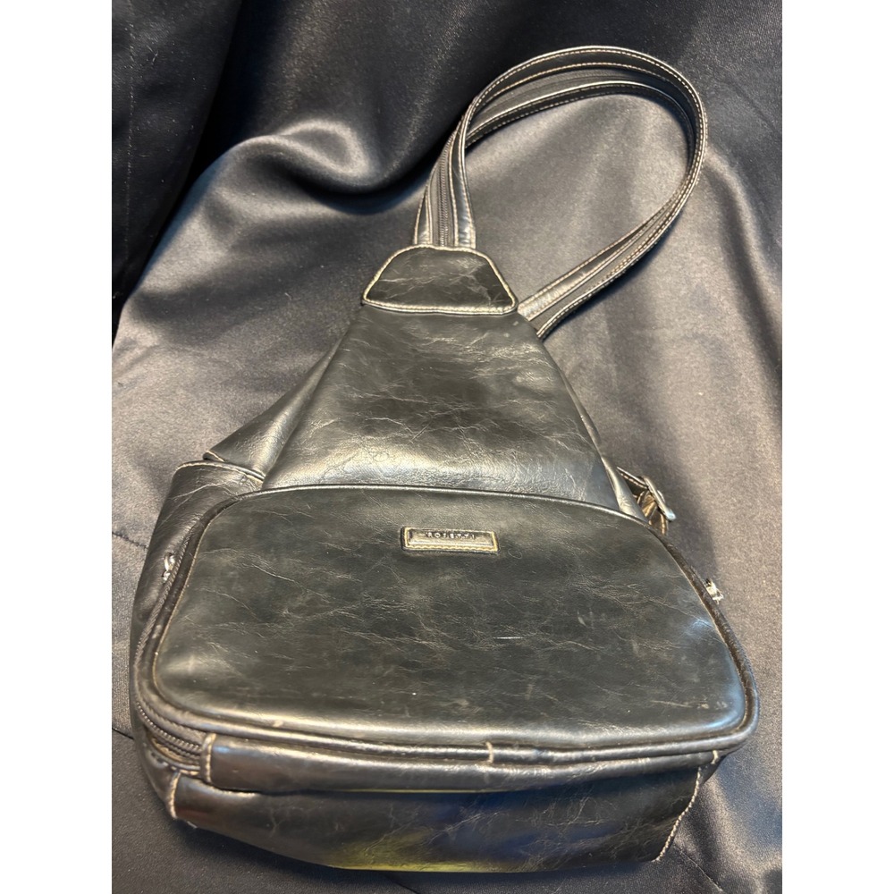 Rosetti Black Faux Leather Convertible Sling Backpack Teardrop Bag Crossbody
